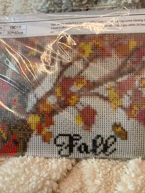 Autumn Branch Diamond Painting Wall Decor Kit Multi-Color Fall Leaves & a Cross